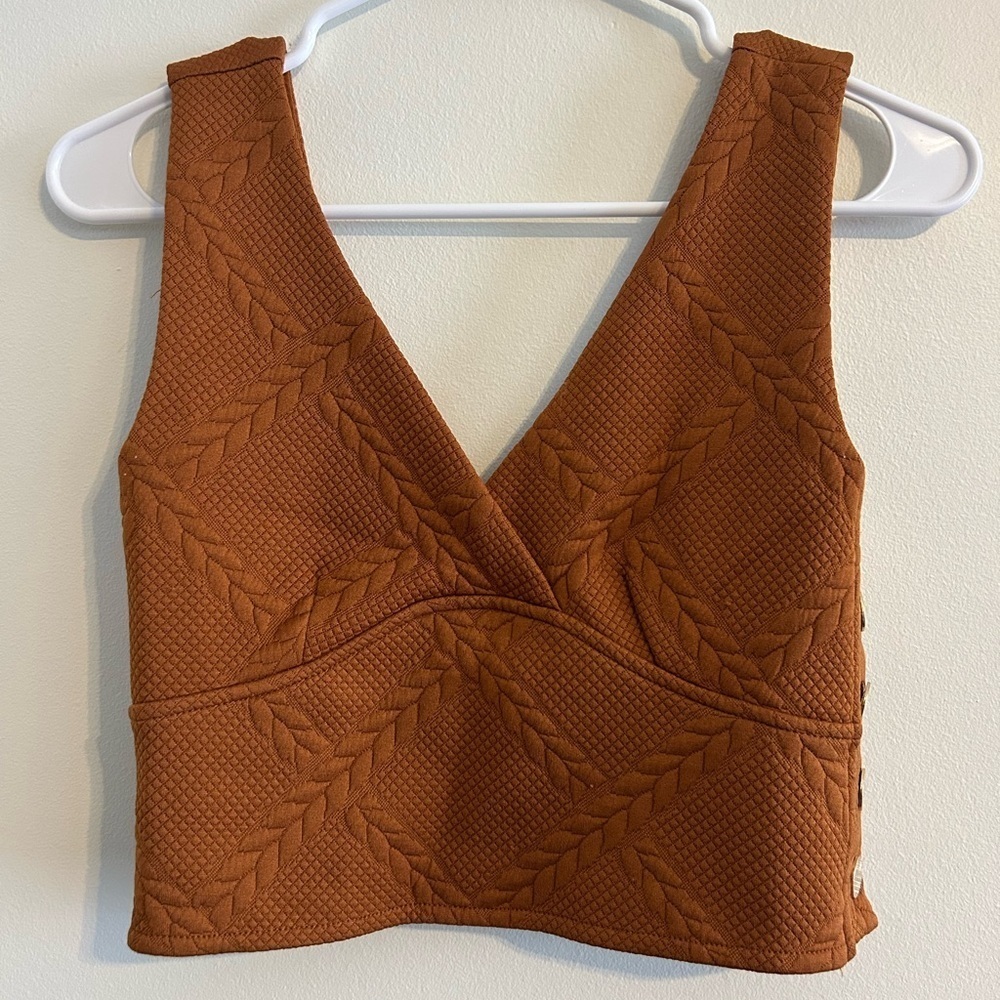 Maeve Anthropologie Pecan Brown Textured Cropped Vest Top XS